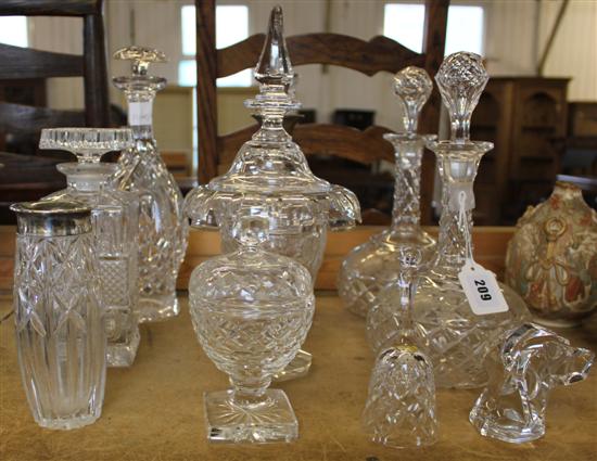 5 cut glass decanters etc